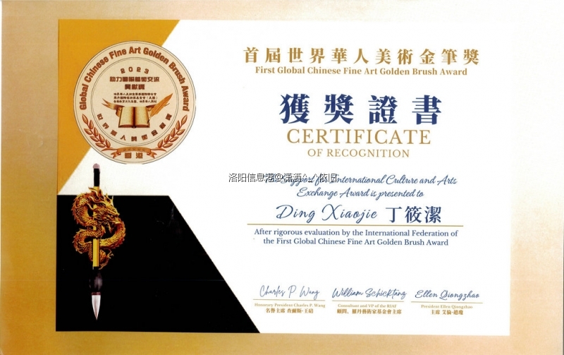 洛阳青年画家丁筱洁(洛阳丁丁）获首届世界华人美术金笔奖“国际交流奖”